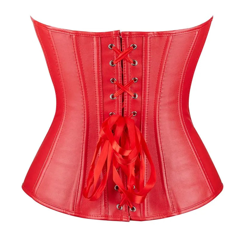 Black Leather Plus Size Corset Slimming S-6Xl Bustier With Lace-Up Boning And Pleated Design - Black - L 6