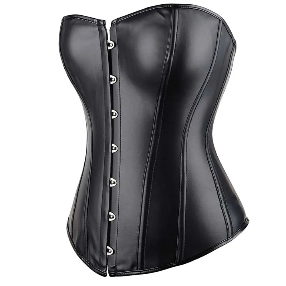 Black Leather Plus Size Corset Slimming S-6Xl Bustier With Lace-Up Boning And Pleated Design - Black - Xxl 4