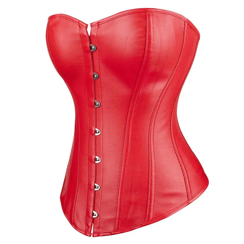 Black Leather Plus Size Corset Slimming S-6Xl Bustier With Lace-Up Boning And Pleated Design - Red - S 7