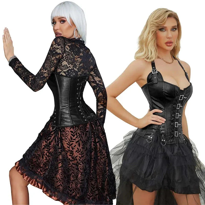 Steampunk Corselet With Zip & Buckle Women Gothic Fishbone Corset - Black - M 7
