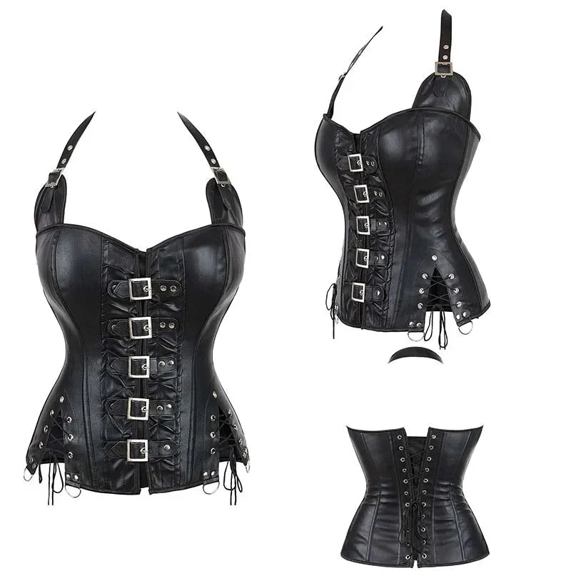 Steampunk Corselet With Zip & Buckle Women Gothic Fishbone Corset - Black - L