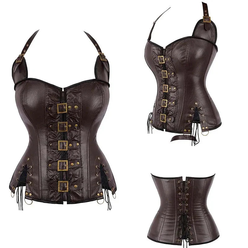 Steampunk Corselet With Zip & Buckle Women Gothic Fishbone Corset - Black - L 7