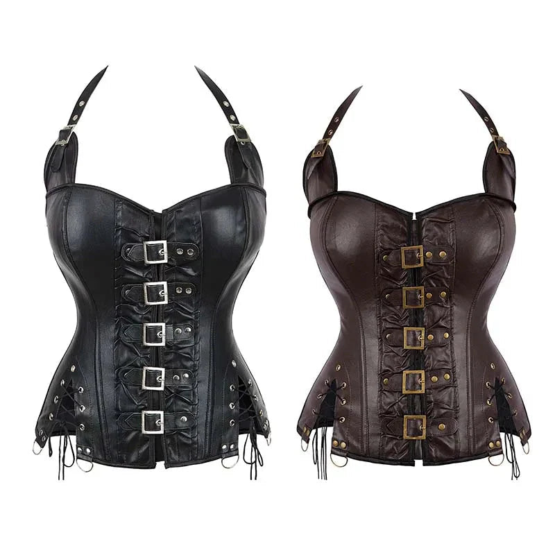 Steampunk Corselet With Zip & Buckle Women Gothic Fishbone Corset - Black - Xl