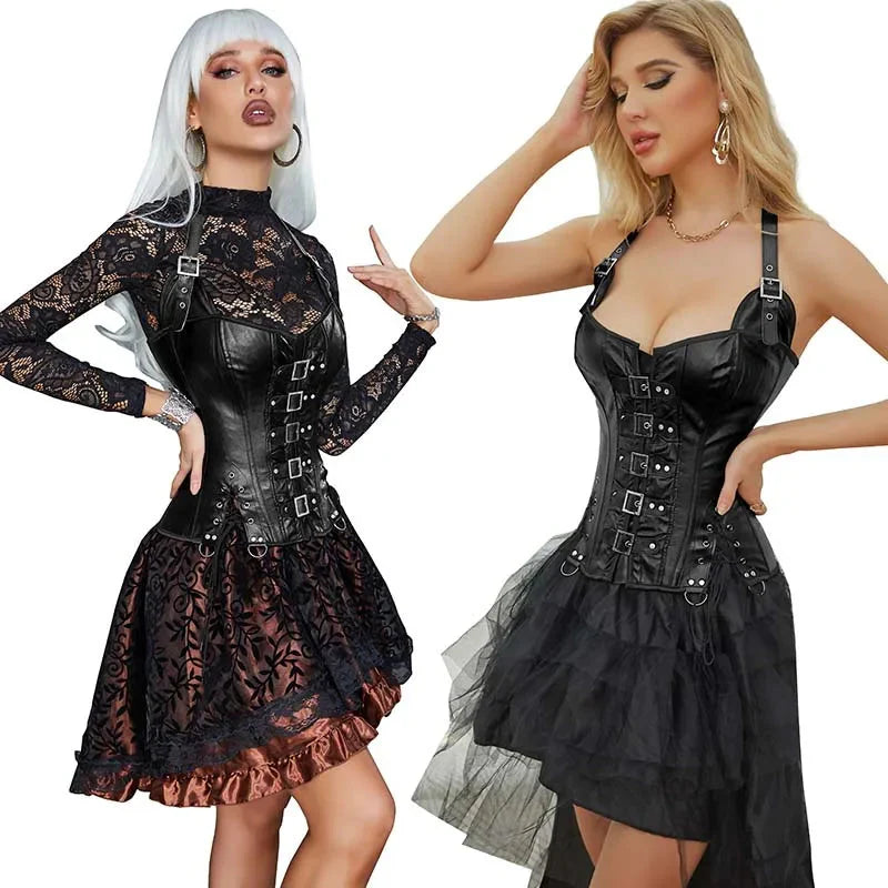Steampunk Corselet With Zip & Buckle Women Gothic Fishbone Corset - Black - Xl 6