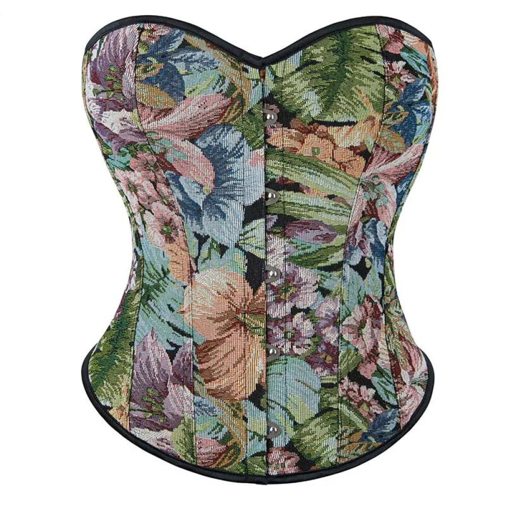 Floral Print Overbust Corset Monet Garden Style Lace Up Slimming Shapers - L 5