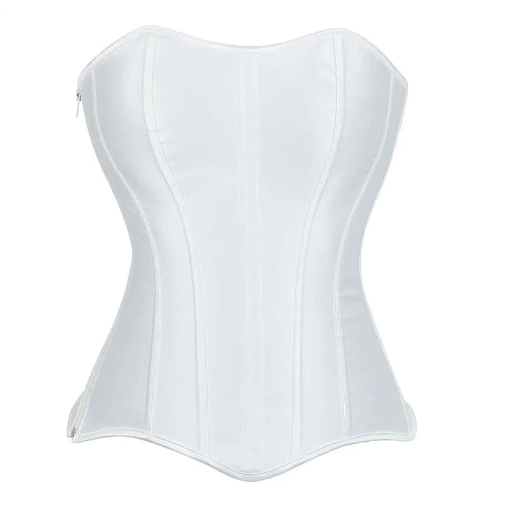 Fish Bone Supported Black White Bridal Bustier Corset Top Plus Size With Zip - White - Xs 5