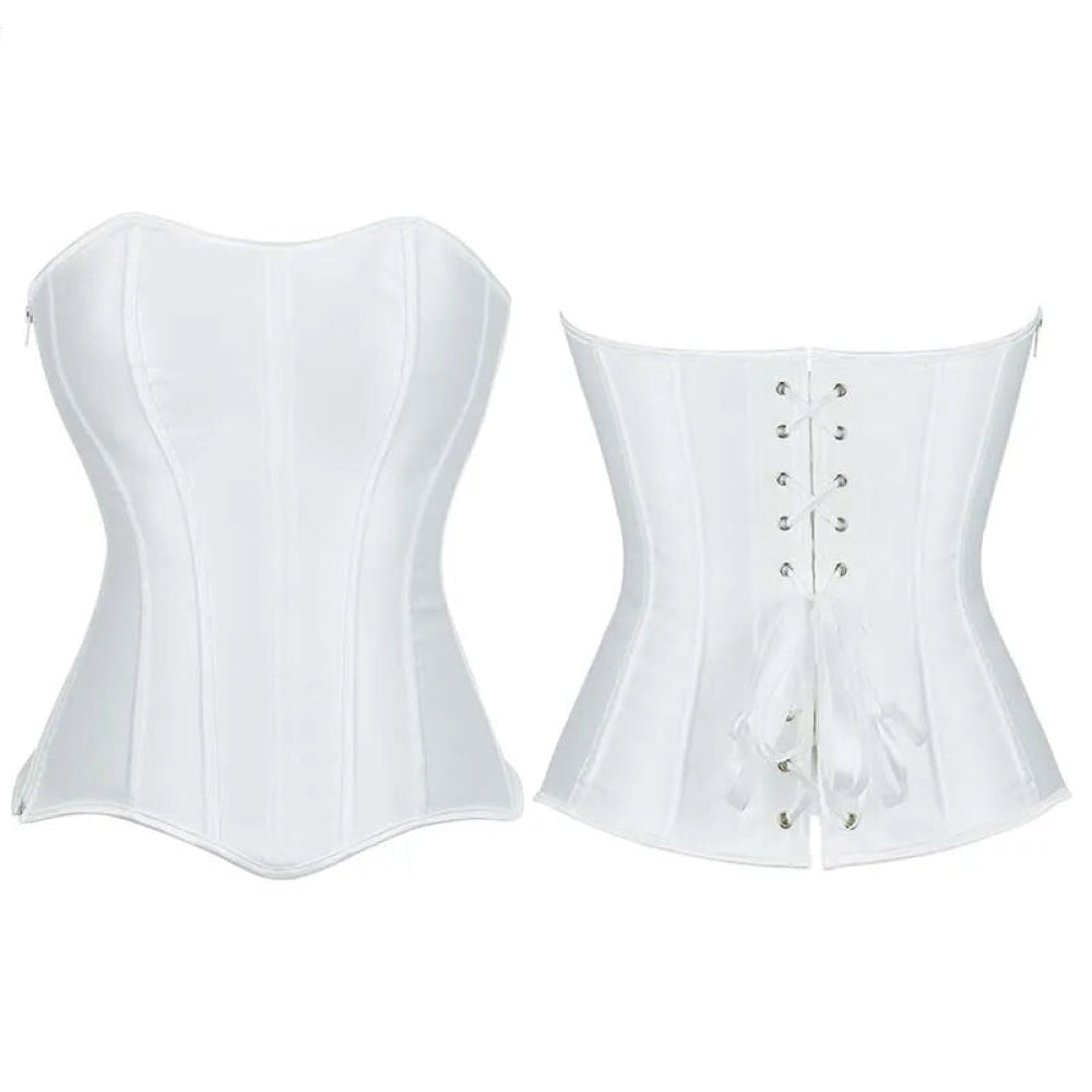Fish Bone Supported Black White Bridal Bustier Corset Top Plus Size With Zip - White - M