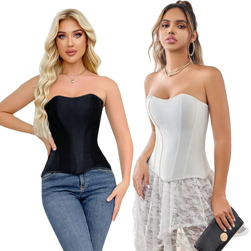 Fish Bone Supported Black White Bridal Bustier Corset Top Plus Size With Zip - Black - Xl