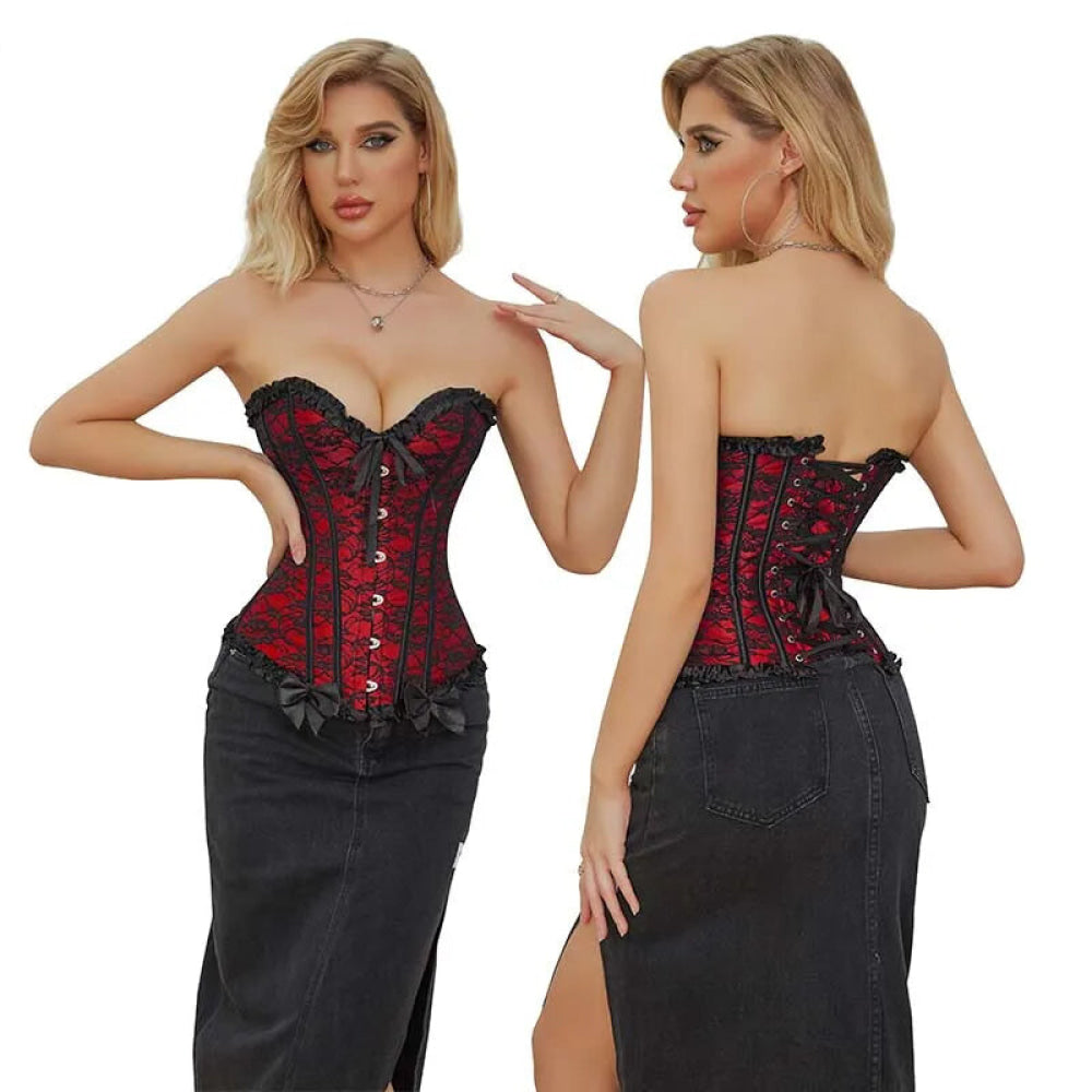 Plus Size Fishbone Corset Lace Up Boned Pleated Vintage Shapewear For Women - 4Xl