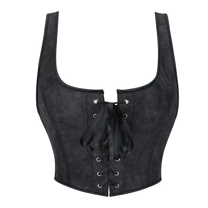 Black Gothic Slimming Vest Corset With Butterfly Detail Backless Boned And Lace-Up For Steampunk Style - L