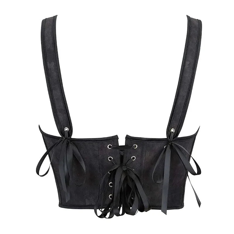 Black Gothic Slimming Vest Corset With Butterfly Detail Backless Boned And Lace-Up For Steampunk Style - L 4