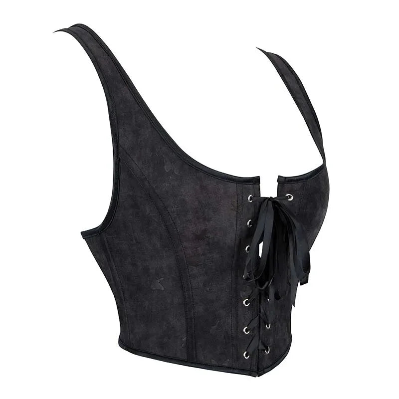 Black Gothic Slimming Vest Corset With Butterfly Detail Backless Boned And Lace-Up For Steampunk Style - M 4