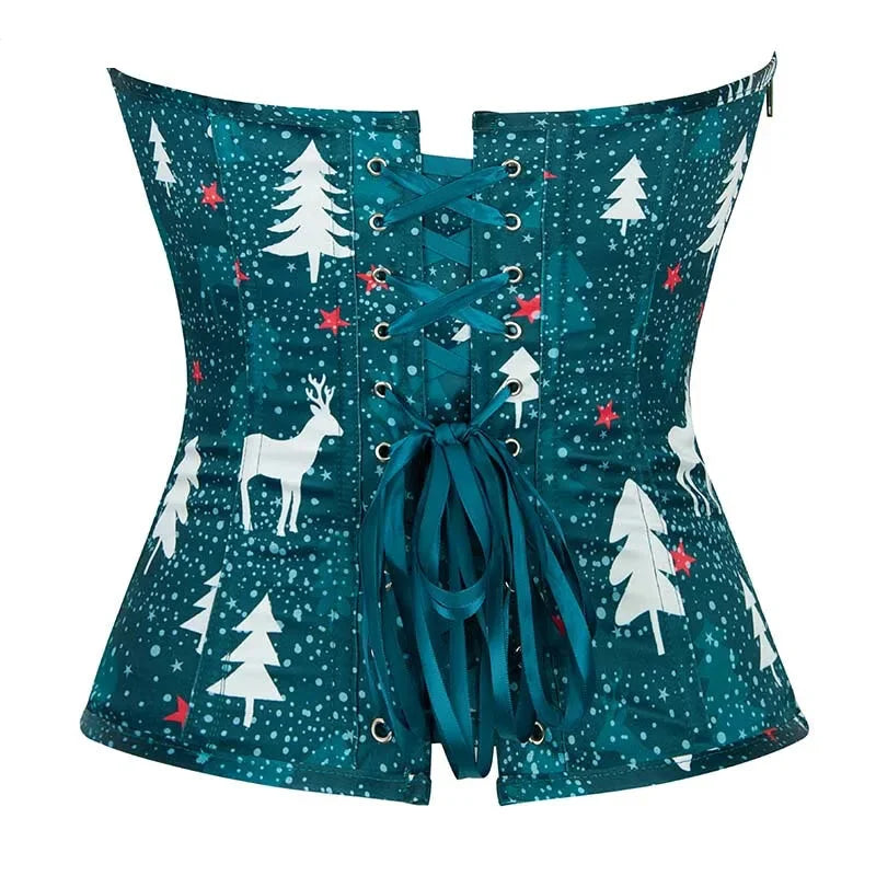 Green Lace-Up Corset Top Fish Bone Support Plus Size Xs-Xl Zip & Lace Closure - L