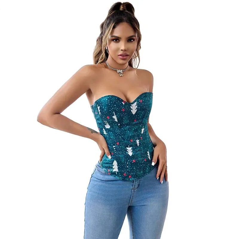 Green Lace-Up Corset Top Fish Bone Support Plus Size Xs-Xl Zip & Lace Closure - S 6