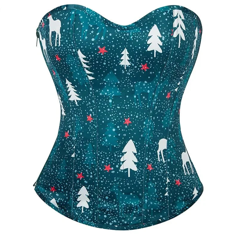 Green Lace-Up Corset Top Fish Bone Support Plus Size Xs-Xl Zip & Lace Closure - M