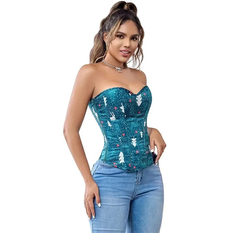 Green Lace-Up Corset Top Fish Bone Support Plus Size Xs-Xl Zip & Lace Closure - Xs 7