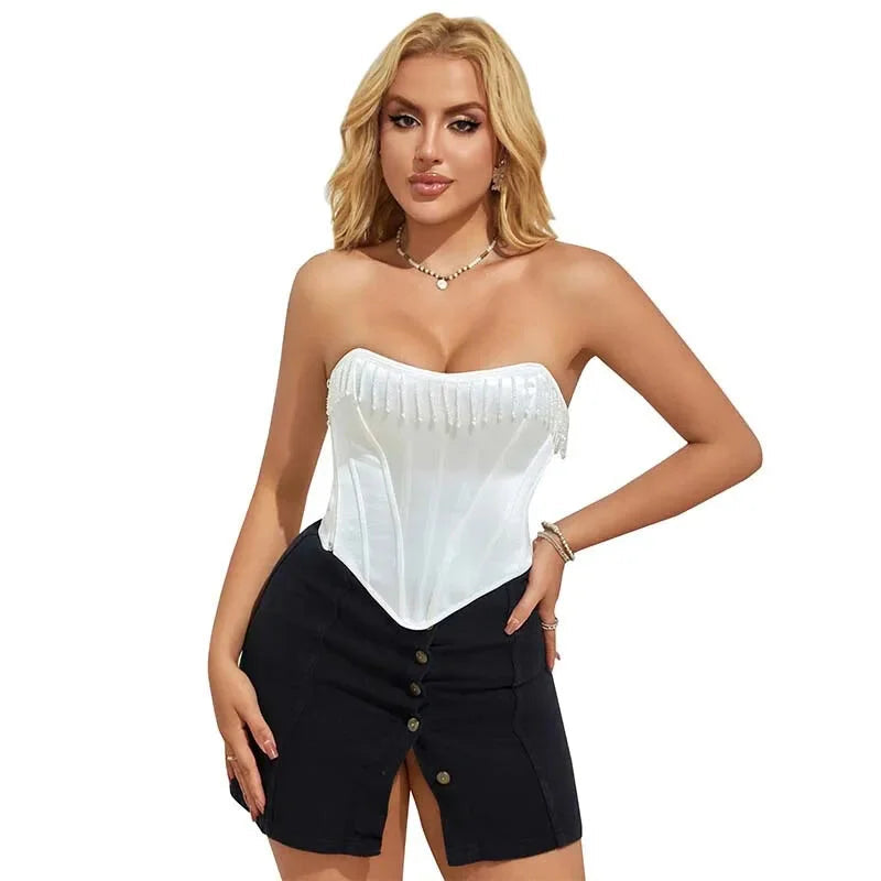 Strapless Push-Up Wedding Bra White Bustier Vest With Zip - L 7
