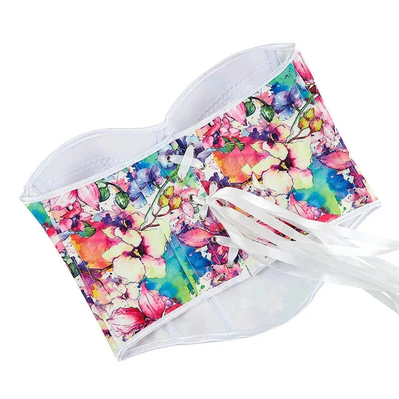 Floral Print Lace Bustier Plus Size S-Xxl Strapless Corset With Boning And Lace-Up Closure - Xxl 5