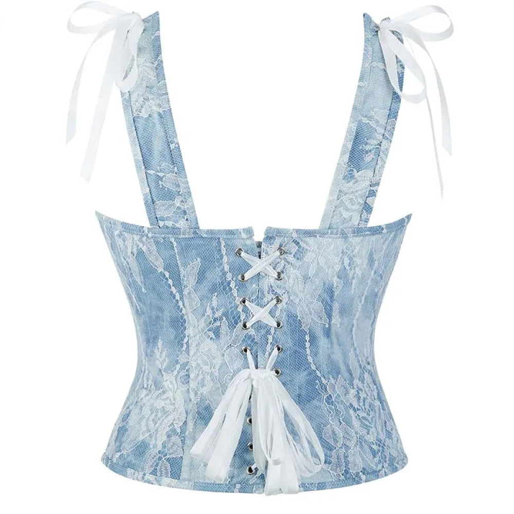 Steampunk Lace Corset Bustier With Floral Overlay And Fishbone Support - S 5