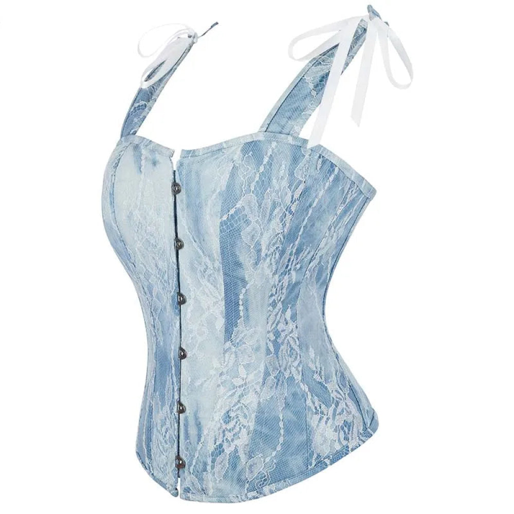 Steampunk Lace Corset Bustier With Floral Overlay And Fishbone Support - M 4