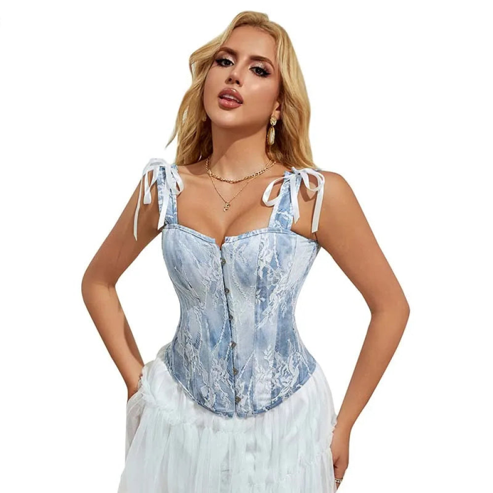 Steampunk Lace Corset Bustier With Floral Overlay And Fishbone Support - Xxl 8