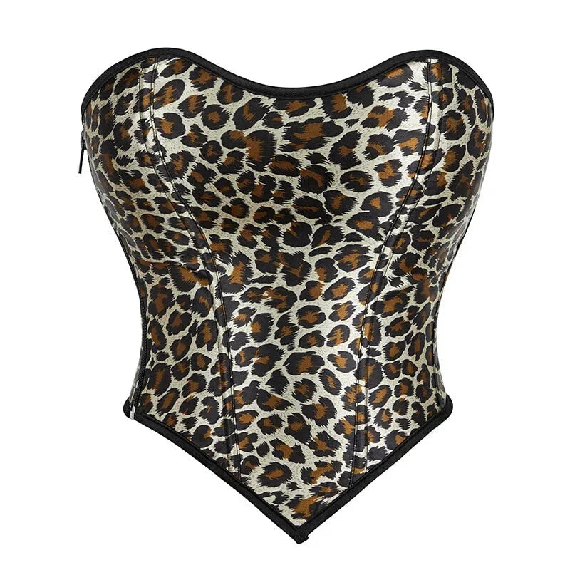 Leopard Print Zip-Up Corset Fishbone Support Plus Size S-Xxl - Xxl 6