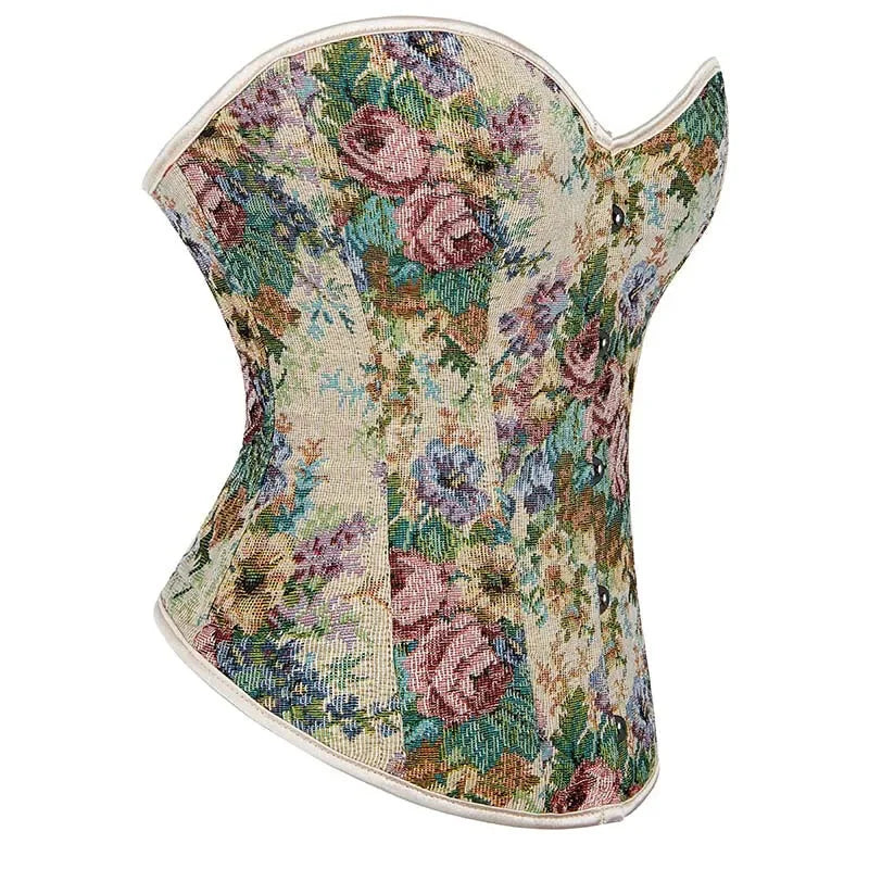 Floral Embroidered Plus Size Corset S-6Xl Strapless & Backless Lace Up 5 Brooches - Xxxl 5