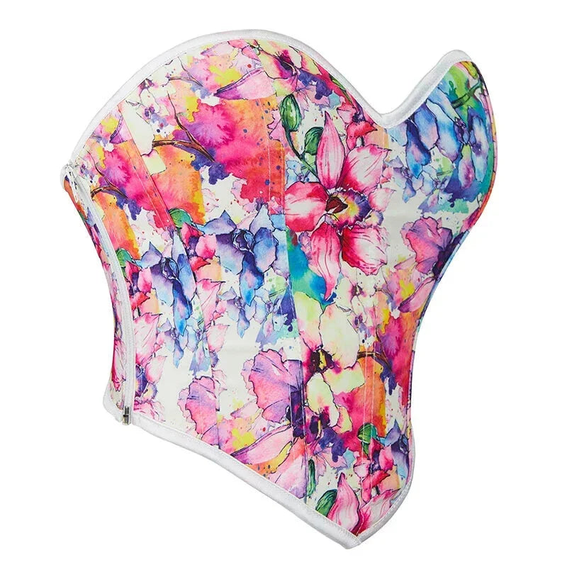 Floral Print Plus Size Bustier Top Zip Up Cropped Corset For Women S-Xxl - M 4