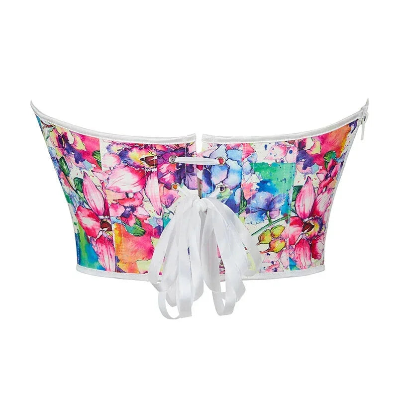 Floral Print Plus Size Bustier Top Zip Up Cropped Corset For Women S-Xxl - M 5