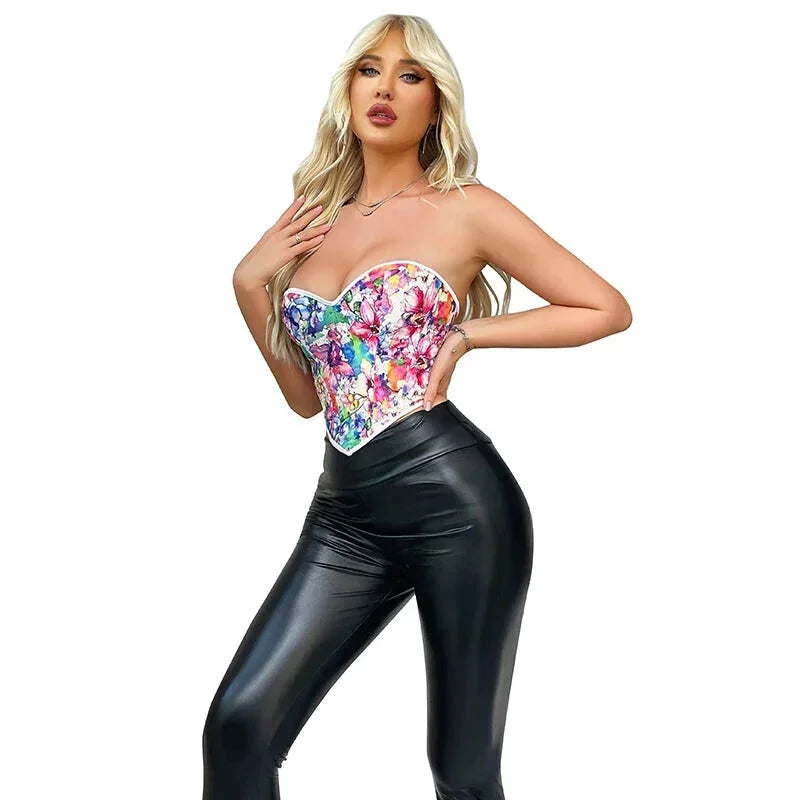Floral Print Plus Size Bustier Top Zip Up Cropped Corset For Women S-Xxl - M 8