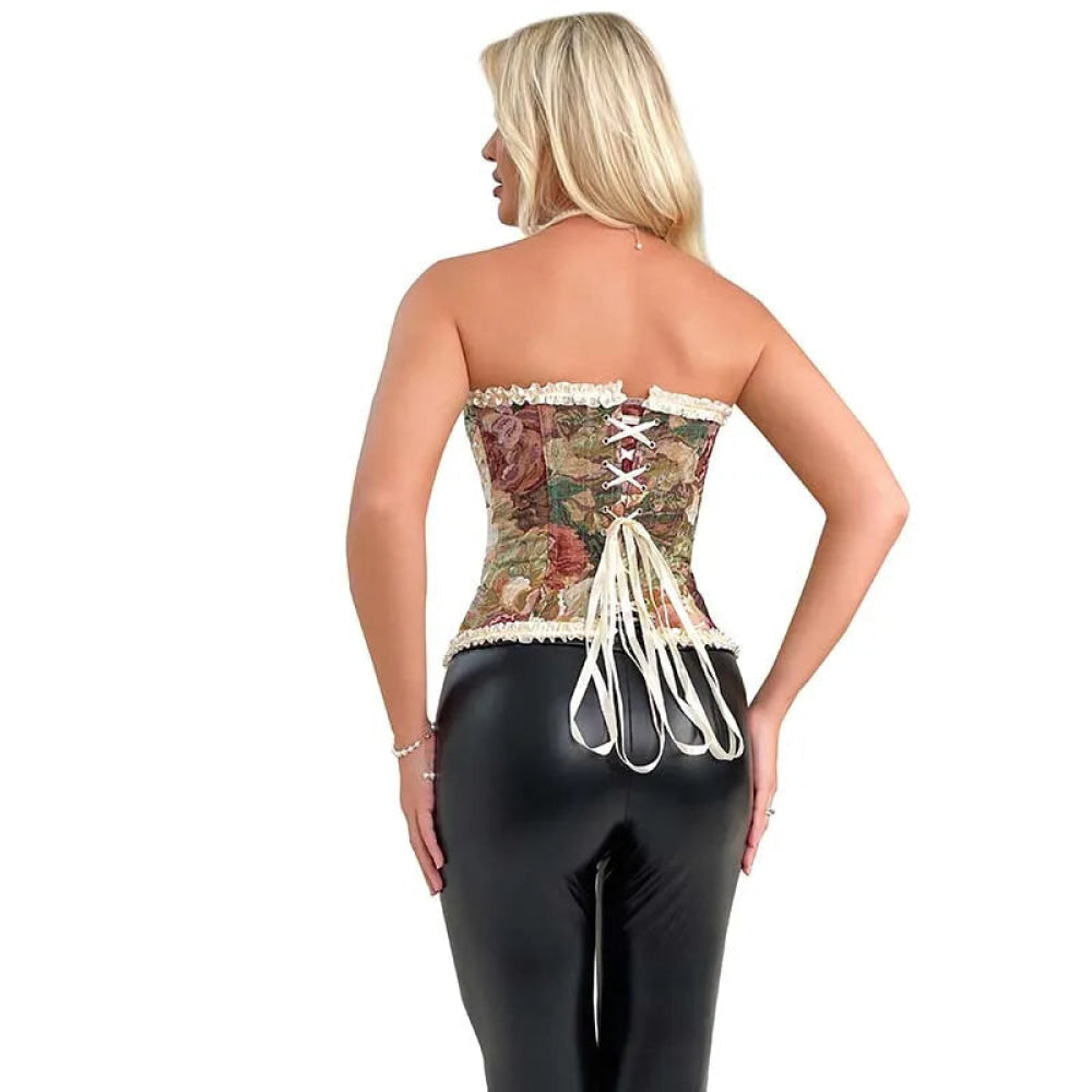 Floral Lace Trim Overbust Corset Women 1920S Retro Bustier With Boning And Front Busk Closure - 525 - S 5