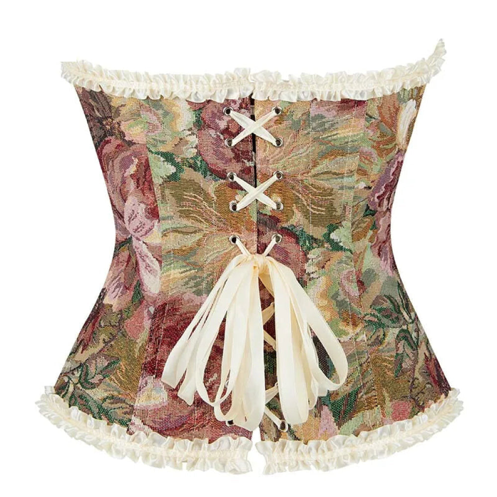 Floral Lace Trim Overbust Corset Women 1920S Retro Bustier With Boning And Front Busk Closure - 525 - S 7