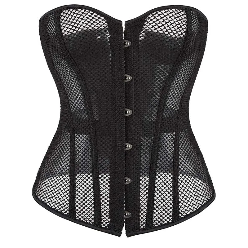 Transparent Gothic Corset With Thong Plus Size S-6Xl Mesh Net Lingerie Bustier - M