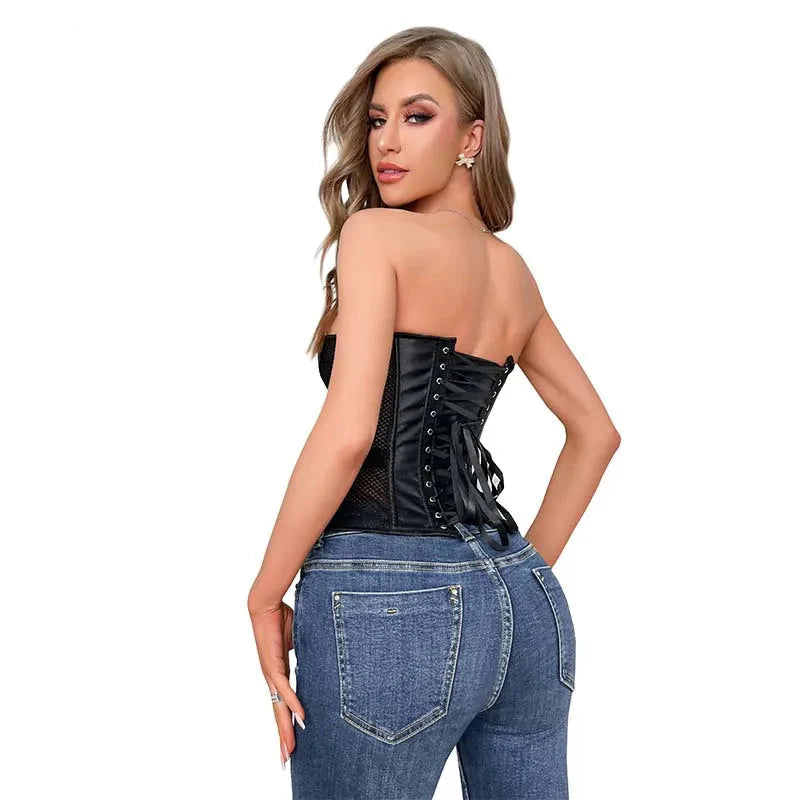 Transparent Gothic Corset With Thong Plus Size S-6Xl Mesh Net Lingerie Bustier - Xxxl 4