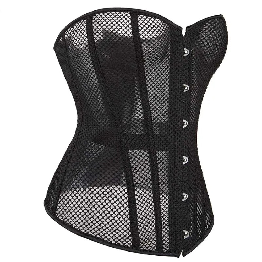 Fish Bone Gothic Mesh Net Patchwork Satin Overbust Corset Plus Size Xs-6Xl - 4Xl 5