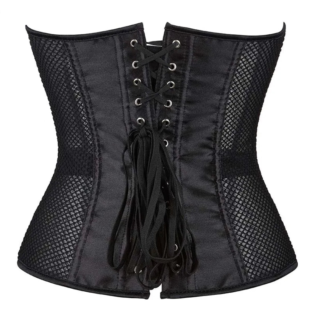 Fish Bone Gothic Mesh Net Patchwork Satin Overbust Corset Plus Size Xs-6Xl - 5Xl 4