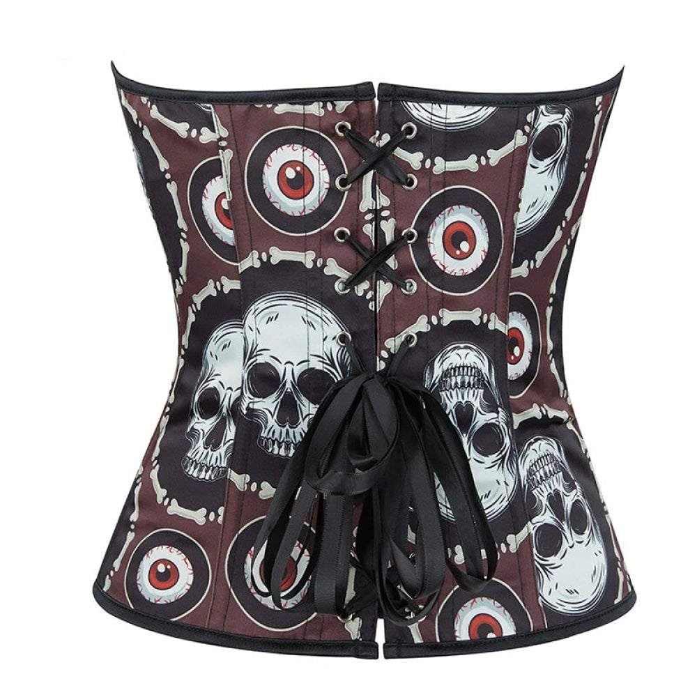 Skull Print Gothic Corset Front Busk Closure Lace Up Boned Plus Size Xs-Xl - M 7