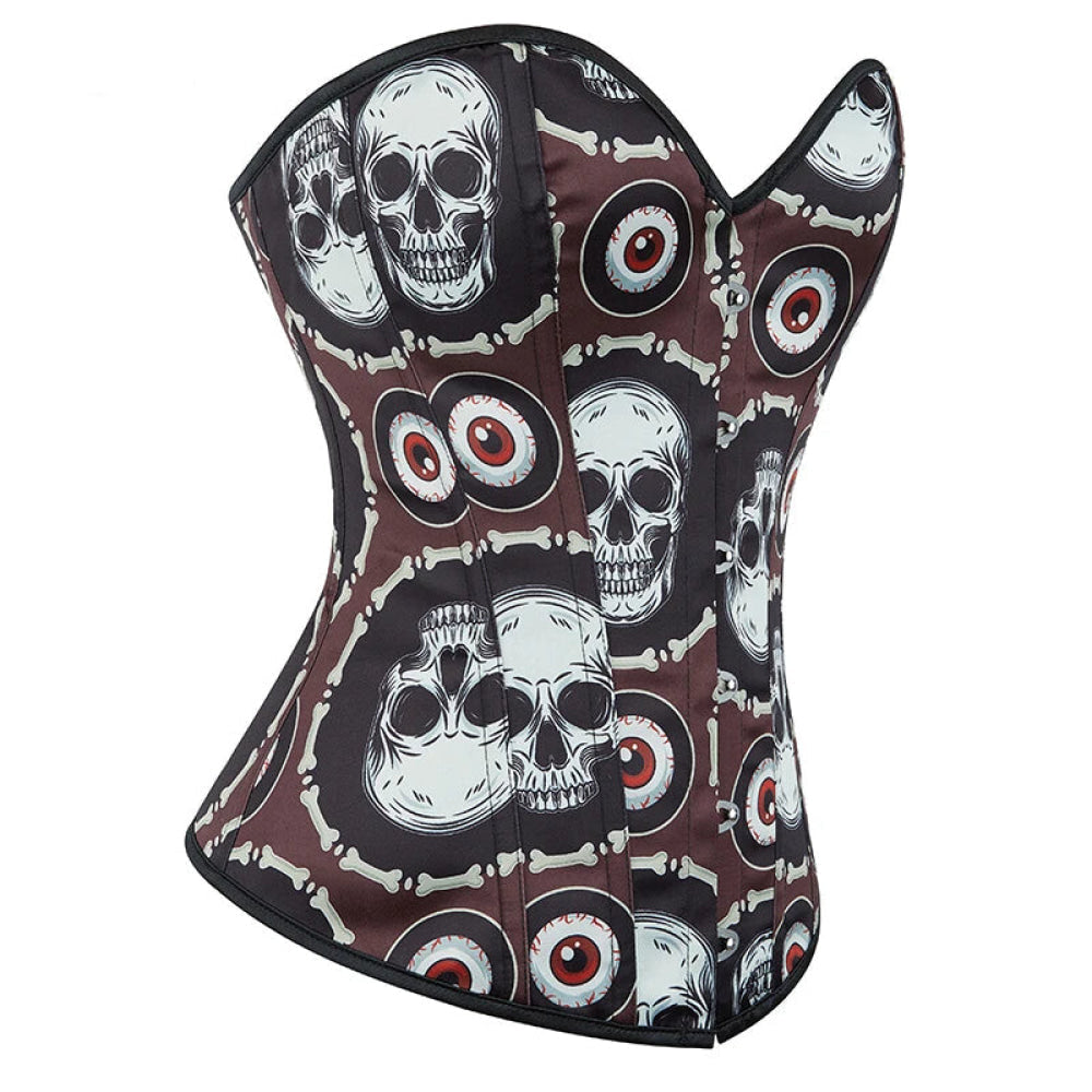 Skull Print Gothic Corset Front Busk Closure Lace Up Boned Plus Size Xs-Xl - S 7