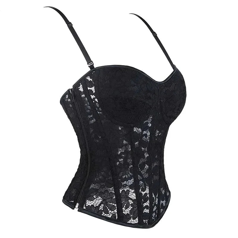 Xs-Xxl Spaghetti Strap Lace Mesh Lingerie With Padded Cups Plus Size Bustier - M 4