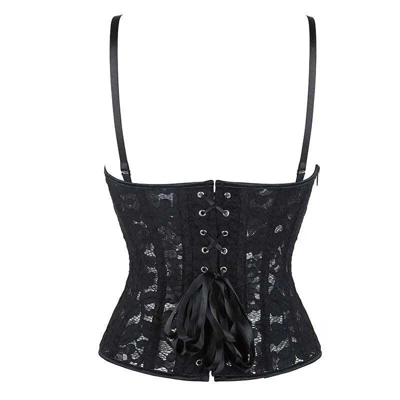 Xs-Xxl Spaghetti Strap Lace Mesh Lingerie With Padded Cups Plus Size Bustier - M 5
