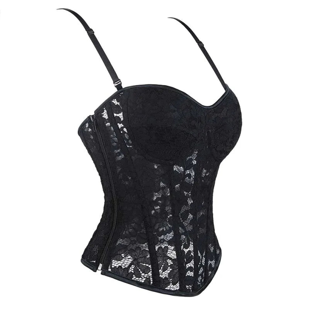 Adjustable Fishbones Spaghetti Strap Corset With Floral Lace Overlay Plus Size Xs-Xxxl - Xl 7