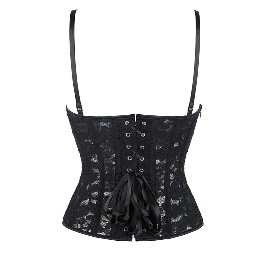 Adjustable Fishbones Spaghetti Strap Corset With Floral Lace Overlay Plus Size Xs-Xxxl - Xl 8