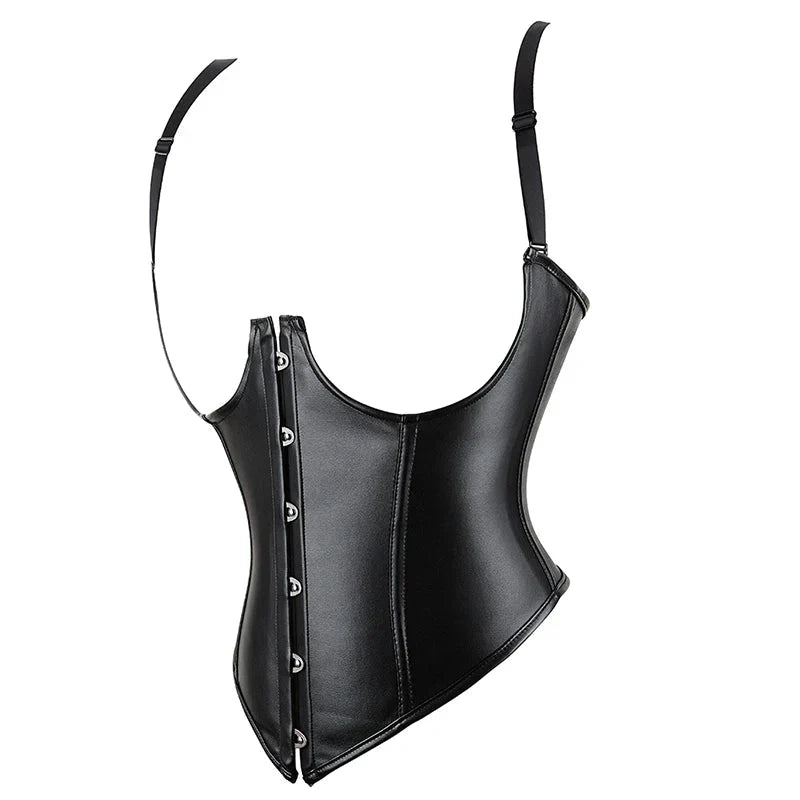 Plus Size Black Leather Corset Waist Trainer Vest With Strap 10 Plastic Bones S-6Xl - Xl 4