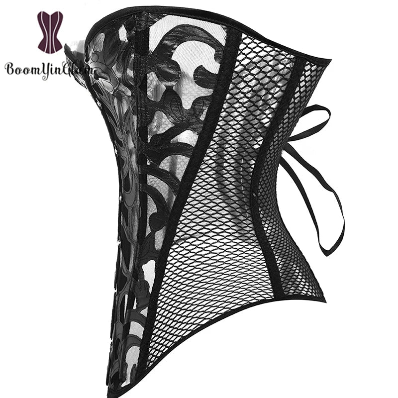 Mesh Net Corset Black White See Through Bustier For Alluring Slimming And Breathability - Black - Xxxl 4