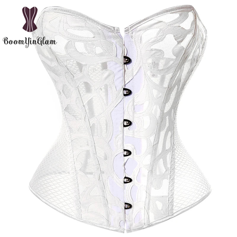 Mesh Net Corset Black White See Through Bustier For Alluring Slimming And Breathability - White - L 9