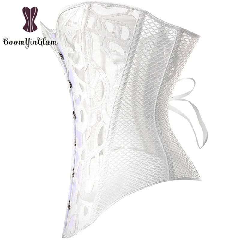 Mesh Net Corset Black White See Through Bustier For Alluring Slimming And Breathability - White - S 5
