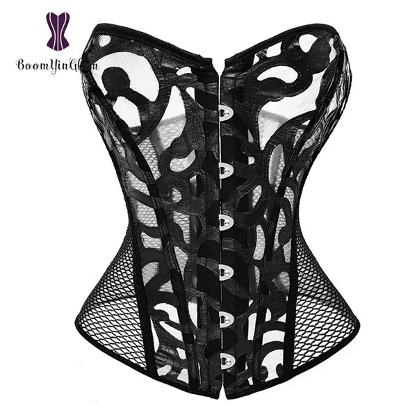 Mesh Net Corset Black White See Through Bustier For Alluring Slimming And Breathability - Black - Xs