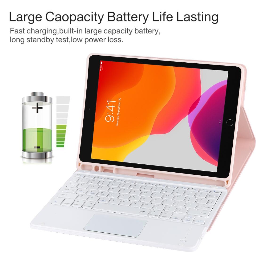 Bluetooth Keyboard & Tablet Case For Ipad 10.2 / Ipad Air 2019 - Detachable Touch Pad Pen Slot Holder - Microfiber Leather - Purple 7