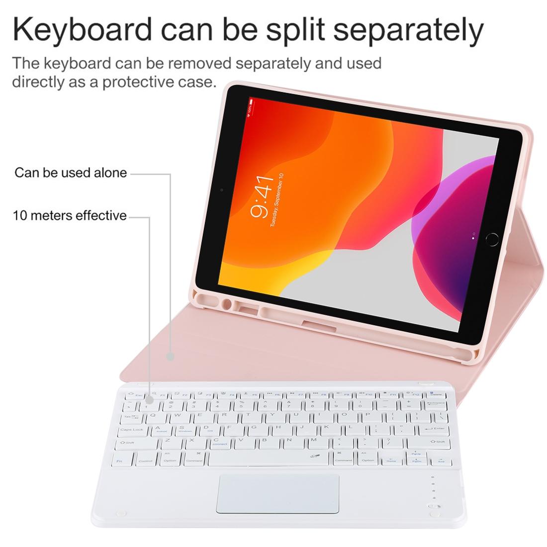 Bluetooth Keyboard & Tablet Case For Ipad 10.2 / Ipad Air 2019 - Detachable Touch Pad Pen Slot Holder - Microfiber Leather - Purple 9