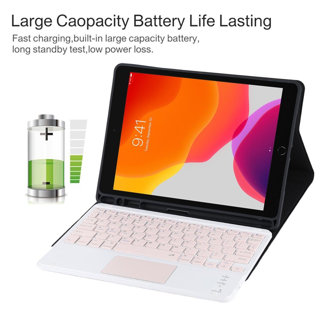 Bluetooth Keyboard & Tablet Case For Ipad 10.2 / Ipad Air 2019 - Detachable Touch Pad Pen Slot Holder - Pink Leather - Purple 7